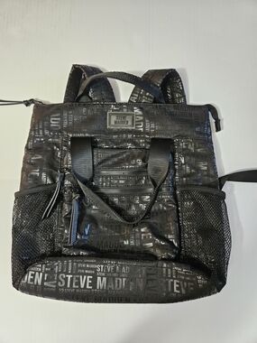 Steve Madden Black Logo-Print Backpack
